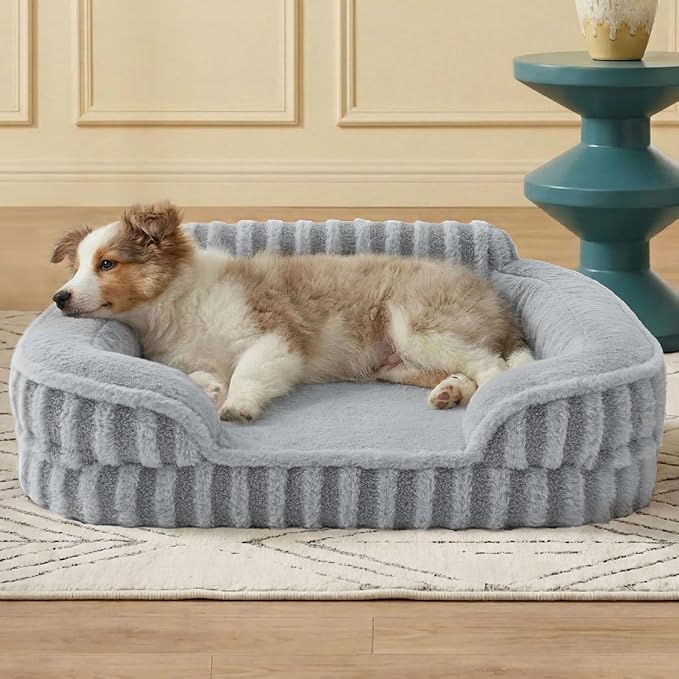 LE SURE Cute Cozy High Back Orthopedic Dog Beds Medium Size Dog,28" Grey | Waterproof Pet Bed with Sides, Aesthetic Comfy Egg-Crate Foam Pet Couch Sofa, Removable Washable Cover, Non-Slip Bottom