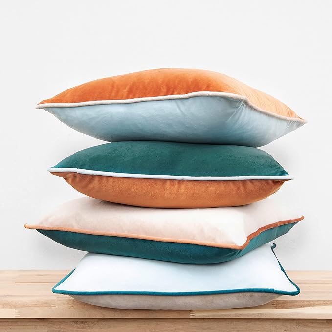 MONDAY MOOSE Decorative Throw Pillow Covers Cushion Cases, Set of 4 Soft Velvet Modern Double-Sided Designs, Mix and Match for Home Decor, Pillow Inserts Not Included (18x18 inch, Orange/Green)