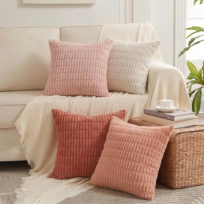 Fancy Homi 4 Packs Decorative Throw Pillow Covers for Living Room Couch Bed, Modern Farmhouse Boho Home Décor Accent Cushion Case, 16" x 16", Pink Series