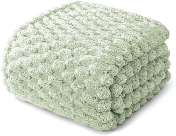 Whale Flotilla Soft Fleece Queen Size Bed Blanket 3D Jacquard, Sage Green | Lightweight Breathable Coverlet Bedspread for All Seasons, Super Cozy Plush Fluffy Fuzzy Decorative Blanket for Bed, 90"x90"
