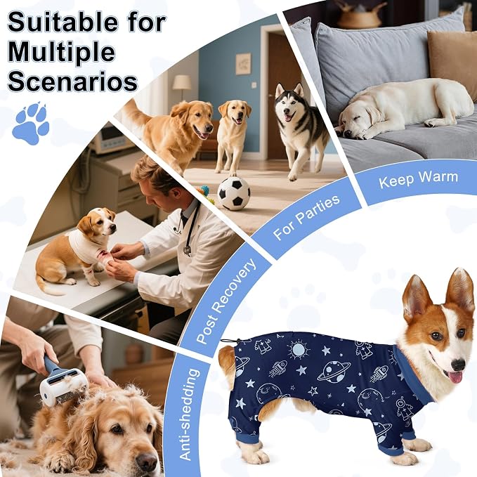 Bienbee Dog Pajamas, 4 Pack Adjustable Onesies for Small to Large Dogs XL | Dog Shedding Suit with Soft Fabric, Breathable & Stretchy, and Adjustable Back Length for Sleeping Lounging and Daily Use