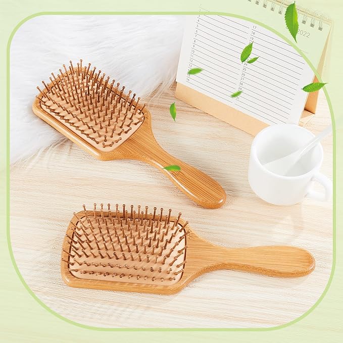 Tessco for you 12 Pcs Bamboo Hair Brushes Bulk Wooden Paddle Brush Scalp Massage Bristle Anti Static Engraving DIY Gifts for Women, Party, Wedding(9.65'' X 3.35'',Natural)