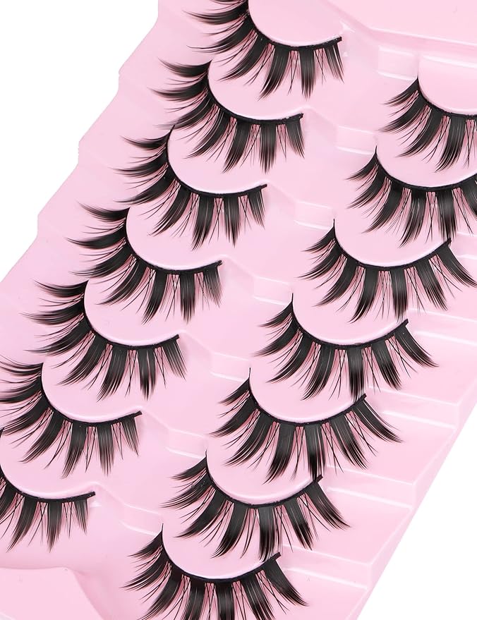 False Eyelashes Manga Anime Lashes Japanese Cosplay Spiky Lashes Mink Dramatic Thick Fake Eyelashes Extensions Doll Strip Lashes 7 Pairs Pack by EYDEVRO