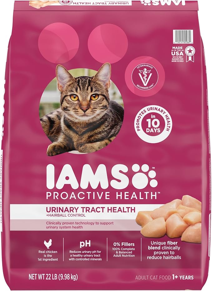 IAMS Proactive Health Urinary Tract Health Dry Cat Food, Chicken, 22 lb | Veterinarian-recommended, real chicken #1 ingredient, reduces urinary pH, antioxidants, antioxidants for immune support