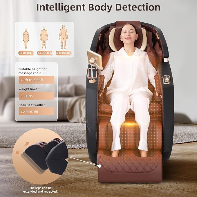 2025 4D Massage Chair Full Body, Zero Gravity Massage Chair with SL-Track & Heating, Massage Shiatsu Recliner Chair with Smart Voice Control, Touchable Screen, Airbags (Brown)