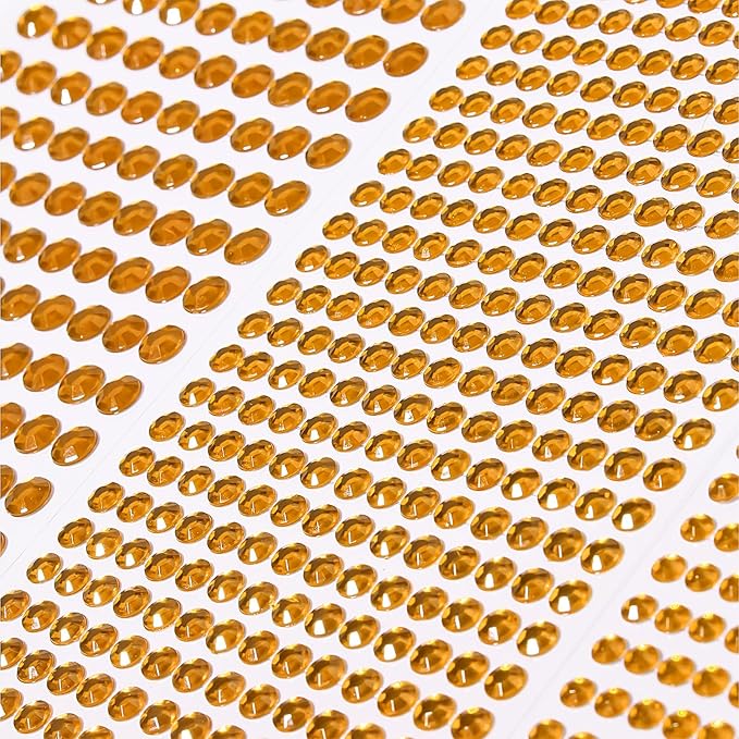 Golden Yellow Face Gems Temporary Tattoos Rhinestones Stickers 3/4/5/6/8 MM Rhinestone Strips Jewel Stickers Stick on Body Jewels Makeup Glue Crystal for DIY Crafts Hair Nails 3555PCS