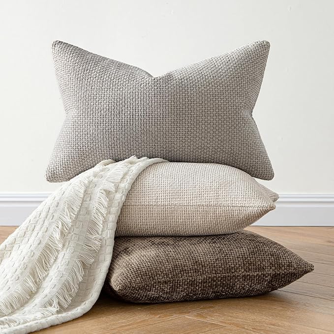 MIULEE Decorative Couch Throw Pillow Covers 22x22 Inch Brown 2 Pack | Modern Boho Accent, Soft Chenille Pillow Covers, Farmhouse Cushion Cases for Home Decor Bed Sofa Living Room