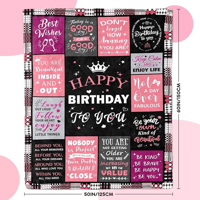 Birthday Gifts for Women, Happy Birthday Blanket for Women 50" x 60" | Birthday Decorations for Women, Gift for Women Birthday Unique, Happy Birthday Gift for Her, Mom, Wife, Daughter, Sister