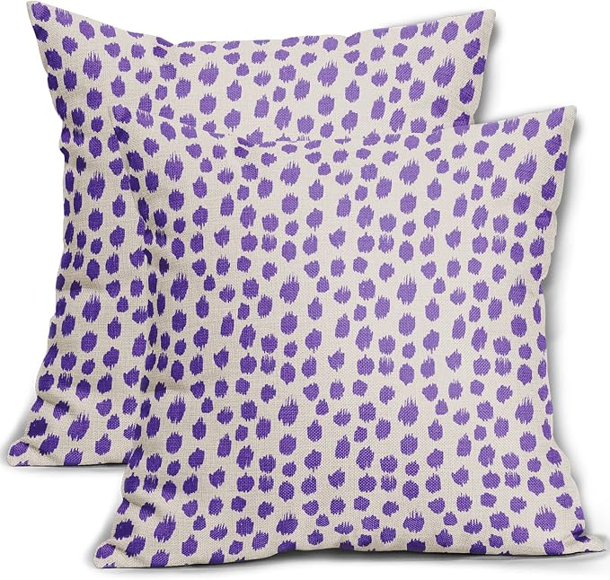 Purple Cream Pillow Covers 18x18 Set of 2 Boho Design Polka Dot Throw Pillows Modern Brush Strokes Print Decorative Outdoor Pillowcase Square Cushion Cover Linen Pillow Case for Home Sofa Couch Bed