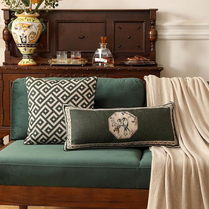 Vintage Linen Square Throw Pillow Cover,Set of 2,18"x18"-Murad B | Designer French Pillow Cover,Concealed Zipper Design,Sofa,Bedroom,Living Room,Lounge Chairs,All Season Home Decor