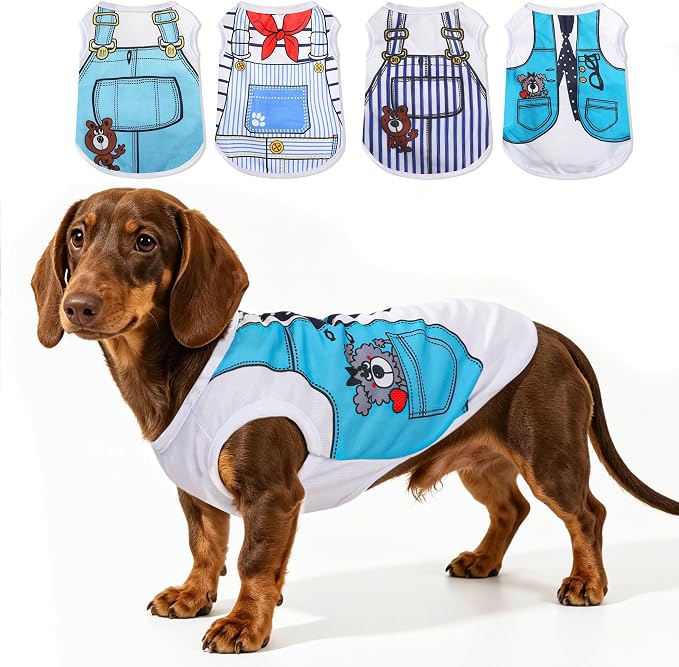 Dachshund Clothes Summer Mesh Dog Shirts for Medium Dogs : Cooling Dog Clothes with Cute Patterns, Size XL Fit for 18-24lb Dogs Poodle French Bulldog, 4 Pack Pet T-Shirts (Blue Set, XL)