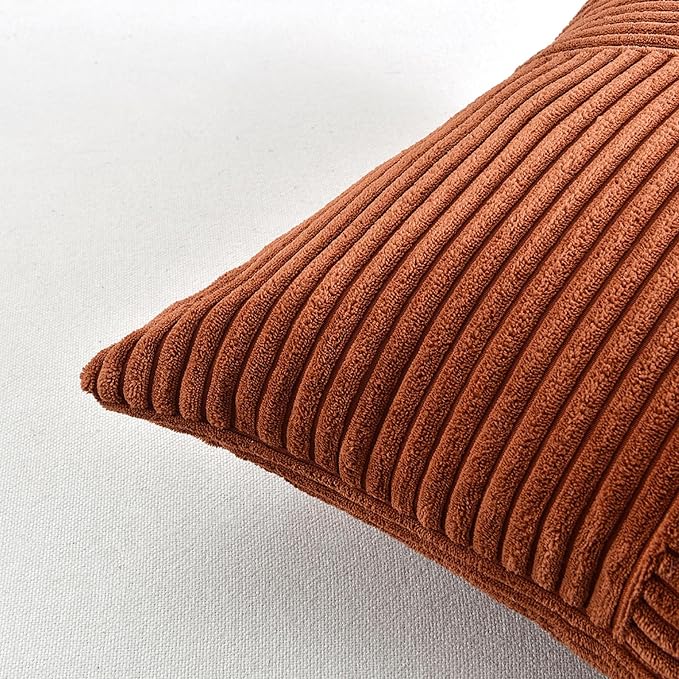 Fancy Homi Set of 1 Rust Boho Long Lumbar Body Decorative Throw Pillow Cover 14x36 Inch for Bed Couch Bedroom Bench, Soft Patchwork Corduroy Textured Pillow Case, Rustic Farmhouse Room Decor