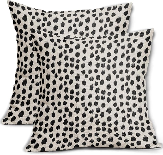 Black Cream Polka Dot Pillow Covers 24x24 Set of 2 Outdoor Modern Art Throw Pillows Boho Design Brush Strokes Decorative Pillowcase Square Cushion Cover Linen Pillow Case for Home Sofa Couch Bed