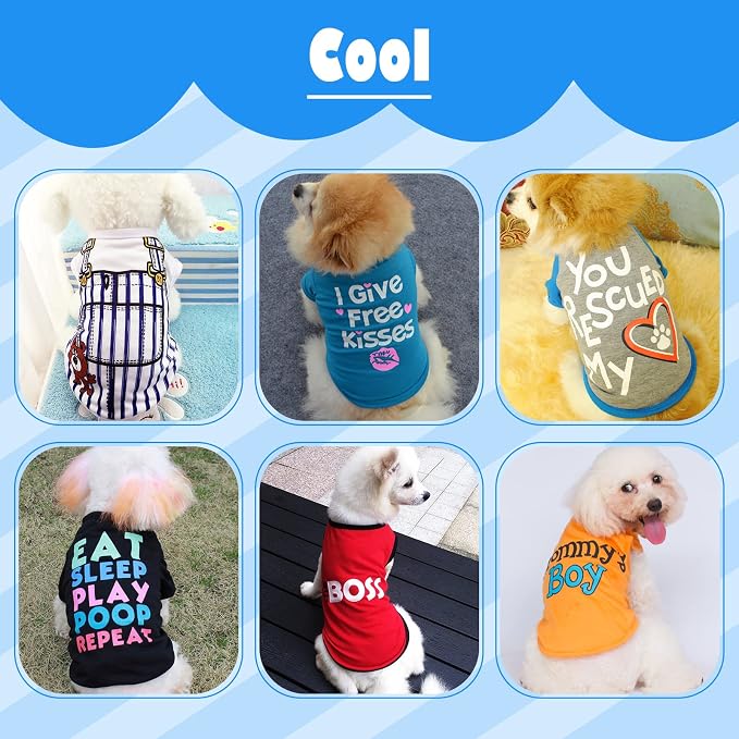 6 Pack Dog Clothes for Small Dogs, Soft and Breathable Puppy Kitten Dog Shirts with Letters for Pet Cats, Dogs T-Shirt Apparel Sleeveless Vests for Yorkies (for boy, XL)