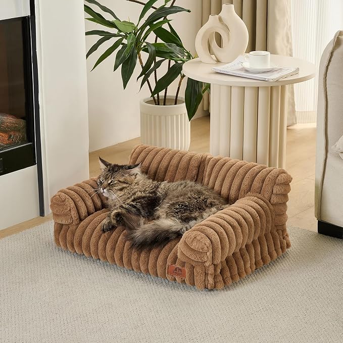 Hollypet Small Dog Large Cat Bed Puppy Couch Beds for Pets up to 25 lbs | Fluffy Dog Cat Couch Plush Soft Warming Pets Beds with Machine Washable Cover and Non-Slip Bottom