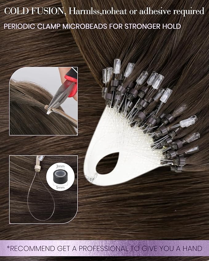 LaaVoo Micro Beads Hair Extensions Brown Micro Loop Hair Extension Real Human Hair Dark Brown Microlink Extensions Human Hair 50g 50s 16 Inch