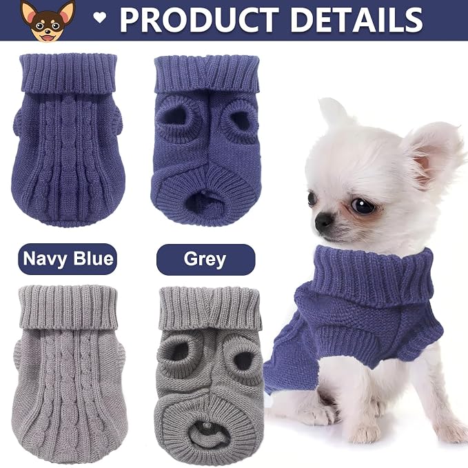 2 Pack Dog Sweaters for Small Dogs, Chihuahua Yorkie Sweater, Dog Clothes for Small Dogs, Winter Warm Pullover Clothing, Pet Cat Cold Weather Puppy Clothes Outfits M