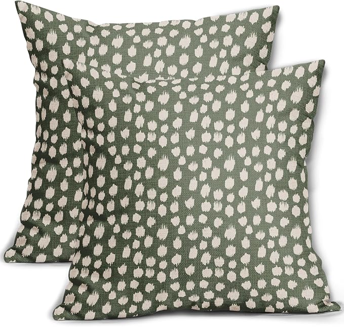 Dark Sage Green Cream Dots Pillow Covers 22x22 Set of 2 Boho Design Polka Dot Throw Pillows Modern Trendy Print Outdoor Decorative Pillowcase Square Linen Cushion Cases Decor for Sofa Couch Bed