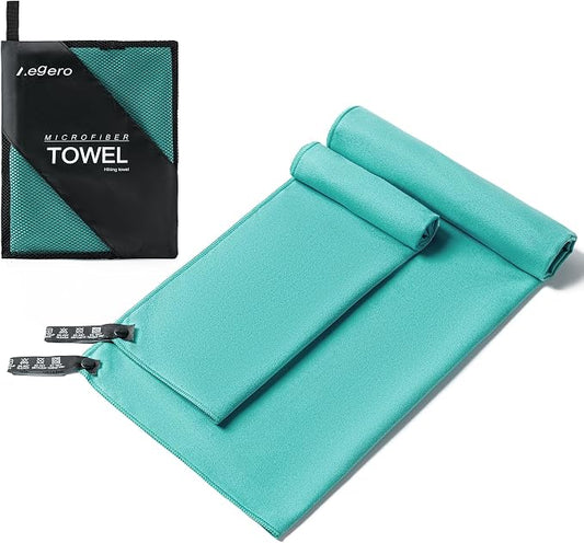 Aegero Camping Towel,2 Pack Microfiber Travel Sports Towel,Quick Dry-Super Absorbent-Ultra Compact-Ultra Soft-Lightweight.Suitable for Gym,Yoga,Trip,Beach,Shower,Backpacking,Pool(Mint Color)