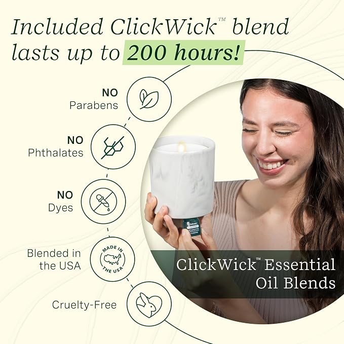 Lifelines Flameless Candle Aromatherapy Essential Oil Diffuser with ClickWick Essential Oil Blend - Cordless & Waterless Diffuser for Home - Scented Electric Candles Blow Out Flame - Frosted Charcoal