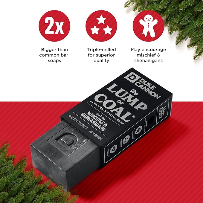 Duke Cannon Lump of Coal Holiday Soap – Charcoal, Bergamot & Black Pepper – 10oz XL - Paraben-Free - Hydrating,10oz Bar - Triple Milled - Perfect for Mens Gift - 3 Pack