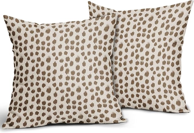 Brown Cream Pillow Covers 16x16 Set of 2 Boho Design Polka Dot Throw Pillows Modern Brush Strokes Print Decorative Outdoor Pillowcase Square Cushion Cover Linen Pillow Case for Home Sofa Couch Bed