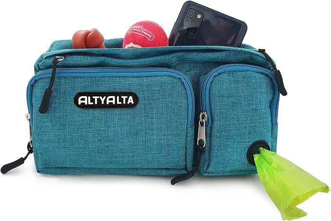 EZ Dog Walking Fanny Pack, Dog Training Treat Pouch, Easy for Walking with Dogs, Belt Bag with 6 Pockets and Waste Bag Dispenser