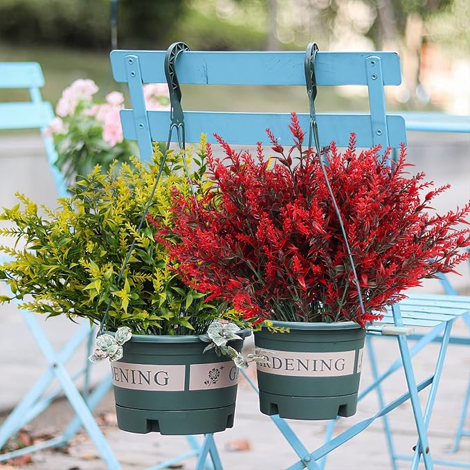 RECUTMS Spring Fall Decoration,Fake Greenery,Artificial Red Flowers Outdoor | 36 Pcs Fake Lavender Plants Indoor UV Resistant Plastic Faux Bouquets for Outdoors Home Garden Porch Thanksgiving Decorations