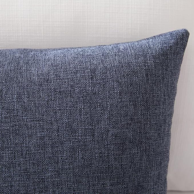 Meekio Set of 2 Deep Indigo Blue Throw Pillow Covers 16x16, Coastal Linen Blend Decorative Pillow Covers for Couch Sofa Bed, Beach House Home Decor