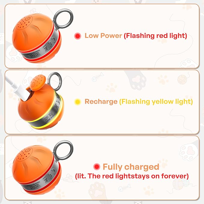 Automatic Cat Ball Toy,Self-Moving Interactive Cat Toy with Bird Chirping Sounds,3 Play Modes,USB-C Rechargeable – Electronic Cat Toys for Indoor Cats & Essential Pet Cat Supplies