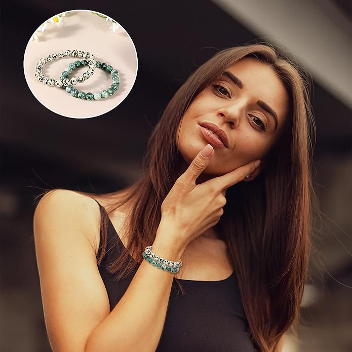 Bivei Natural Gemstone Semi Precious Healing Crystals Handmade Stretchy Round Beads Bracelet,Stocking Stuffers for Women Enhance Positive Energy