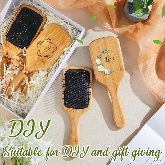 Tessco for you 12 Pcs Bamboo Hair Brushes Bulk Wooden Paddle Brush Scalp Massage Bristle Anti Static Engraving DIY Gifts for Women, Party, Wedding(9.65'' X 3.35'',Black Bristles)