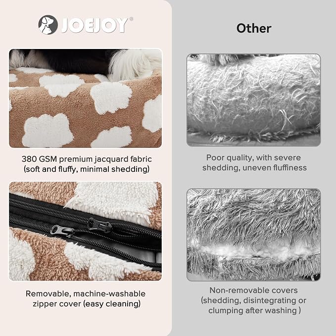 JOEJOY XL Dog Beds Large Sized Dog, Rectangle Washable Orthopedic Pet Bed with Removable Zipper Cover, Cute Soft Calming Puppy Pet Bed with Jacquard Shaggy Plush & Non Skid Bottom