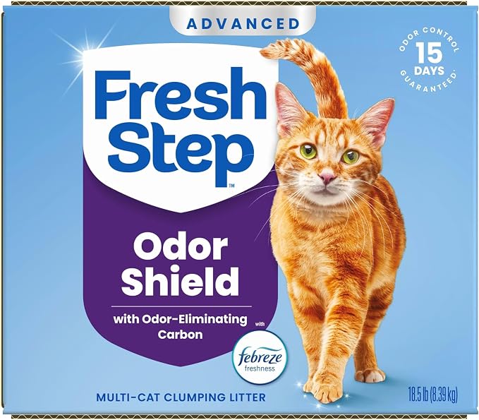 Fresh Step Advanced Odor Shield Multi Cat Clumping Cat Litter, 18.5 lb, 2Pk | Odor Shield with Ammonia Block Technology, Scented with Febreze Freshness, Low Dust, Compatible with Most Auto Litter Boxes