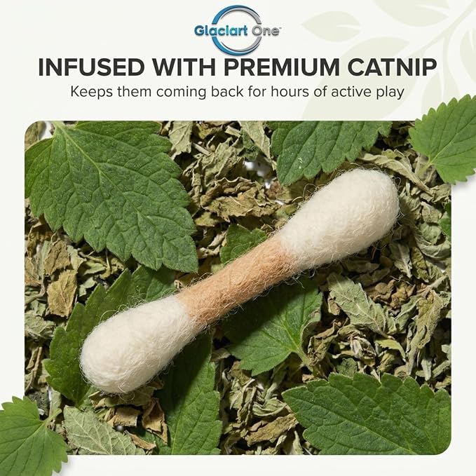 Glaciart One MINI Swabs Cat Toys with Catnip - 6 Pk | Durable for Chew, Cute Cat Toys Interactive Kitty for Boredom, Exercise, & Play | Filled w/Organic Catnip for Anxiety & as Digestive Aid