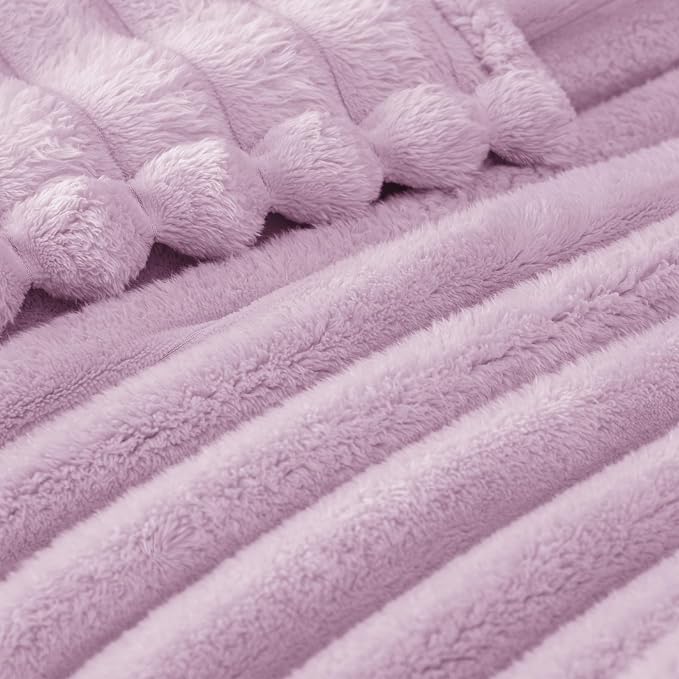 Exclusivo Mezcla Striped Twin Size Fleece Blanket for Bed, Couch, 60"x80" | Soft Breathable Cozy Bed Blankets, Lightweight Plush Fluffy Fuzzy Jacquard Decorative Blankets