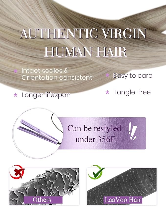 LaaVoo Nano Bead Hair Extensions Human Hair Blonde Highlight Nano Ring Extensions Ash Blonde with Bleach Blonde Nano Tip Hair Extension Real Human Hair Blonde 50s 50g 20 Inch