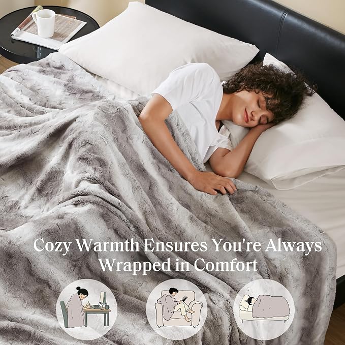 Madison Park Zuri Ultra Soft Faux Fur Twin Blanket Reversible, Grey | Ultra Soft, Breathable Fabric for Bed or Couch, Lightweight, Plush, OEKO-TEX Certified