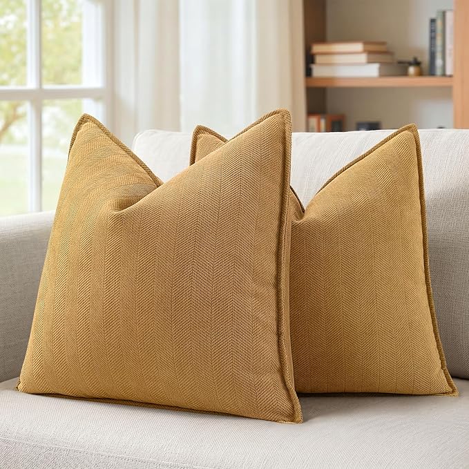 MIULEE Pack of 2 Mustard Yellow Euro Shams Chenille Pillow Covers 22x22 | Decorative Soft Couch Throw Pillows,Farmhouse Cushion Covers,Elegant Design for Sofa,Bed,Living Room,Summer Decor