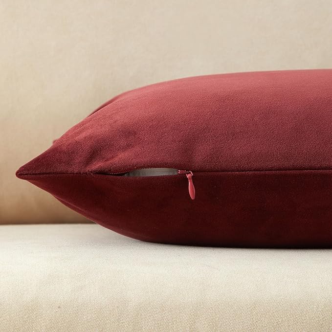 20x20 Decorative Velvet Throw Pillow Covers Set of 2 for Couch,Dark Red | Soft Cushion Cases with Invisible Zipper for Modern Sofa Bed Living Room Bedroom Home Decor Christmas
