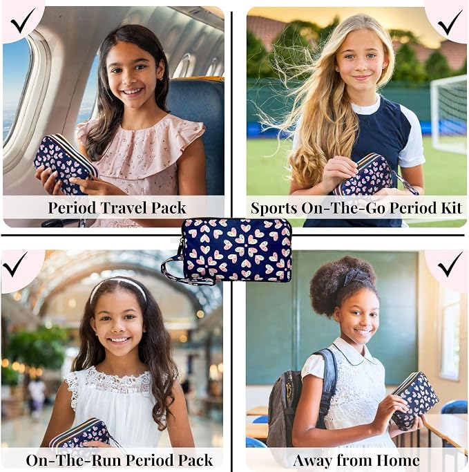 Mark and Lola’s First Period Pal Pack Gift Box | First Period Kit for Tweens & Teens | Pads, Panty Liners, Confidence-Boosting Essentials, First Period Gift Box & Discreet Bag (Hearts)