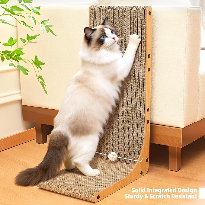 26.8 Inch Cat Scratching Post, Premium High Density Cardboard Cat Scratcher, Reinforced Durable Scratching Pad with Catnip Toy Ball for Indoor Cats