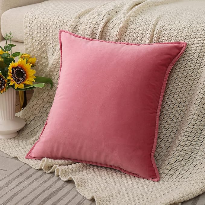 JIAHANNHA Velvet Pink Throw Pillow Covers 18”x18”Pack of 2 Soft Decorative | Square Cushion Covers for Couch Sofa Bed Livingroom Car Home Decor,45x45Cm