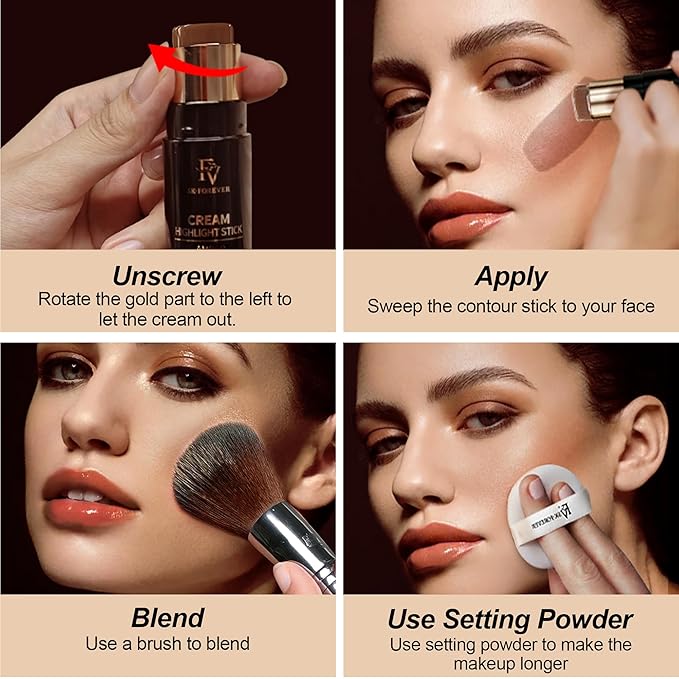 FV Cream Contour Stick, Highly Pigmented & Blendable Contour Bronzer Stick, Long Lasting & Waterproof, Light Amber