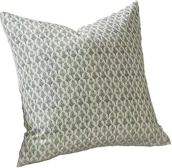 FIOUOVO Floral Pillow Covers 18x18 Pillow Cover Block Print Couch Pillows for Living Room Decorative Neutral Accent Throw Pillow Covers, 1PC, Olive Green