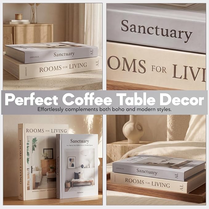 Decorative Books for Home Decor with Storage – Set of 2 Faux Linen Book Boxes with Aesthetic Covers – Enhance Your Coffee Table, Bookshelf Decor – Hidden Storage for Photos, Keepsakes, and Jewelry