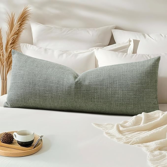 OTOSTAR Linen Throw Pillow Cover Set of 1 Decorative Long Lumbar Pillowcase Rectangle Cushion Cover 14x36 Inch for Home Decor Sofa Bedroom Car 35 x 90CM Olive Green