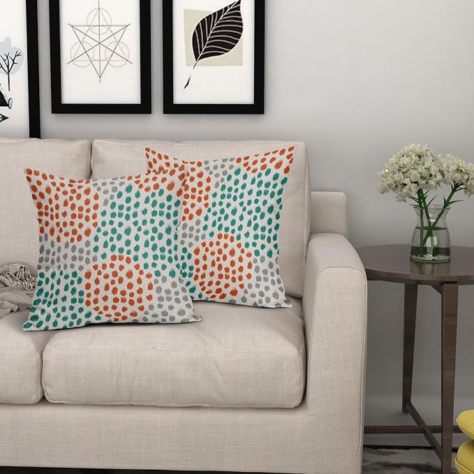 Teal Orange Pillow Covers 18x18 Set of 2 Grey Fall Colored Art Dot Decorative Throw Pillows Trendy Print Outdoor Pillowcase Holiday Seasonal Cushion Cover Linen Pillow Case Decor for Sofa Couch Bed