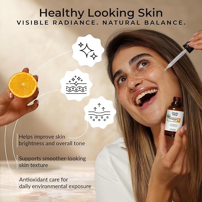 Organic Vitamin C Serum for Face - USDA Certified Facial Serum - Anti Aging For Fine Lines & Wrinkles - Potent Botanical Ingredients & Non GMO - 1 Fl Oz Glass Bottle & Dropper