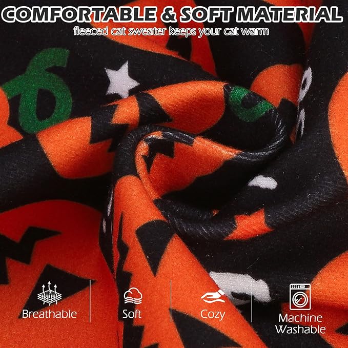 Halloween Cat Sweater Warm Fleece Pet Clothes for Cats Only | Soft Cat Vest Puppy Hoodie Coat, Fall Cold Winter Sweatshirt Pullover Clothing also for Small Dogs, Pumpkin L